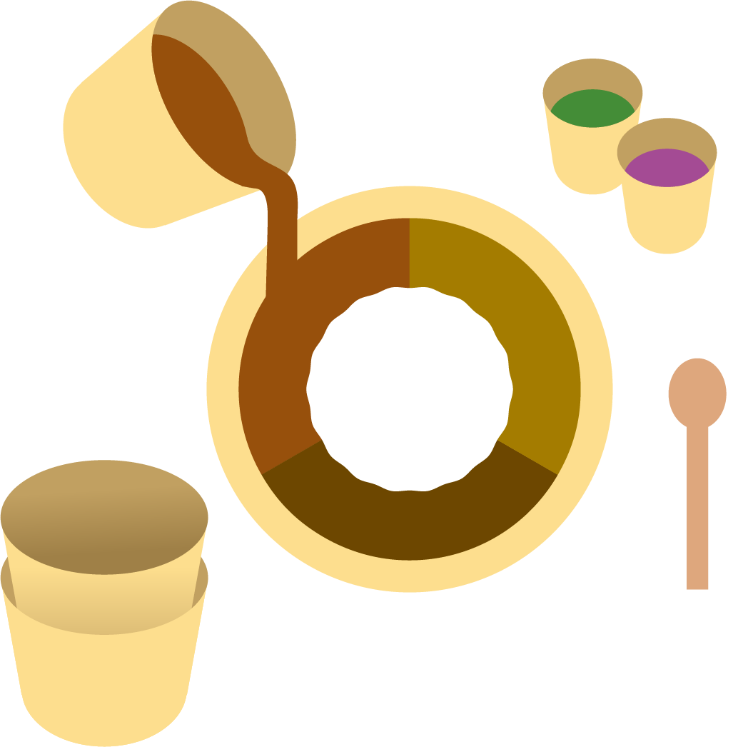 最後に全部のカレーを混ぜてハーモニーを味わうカリーキングダムの醍醐味を表現したイラスト